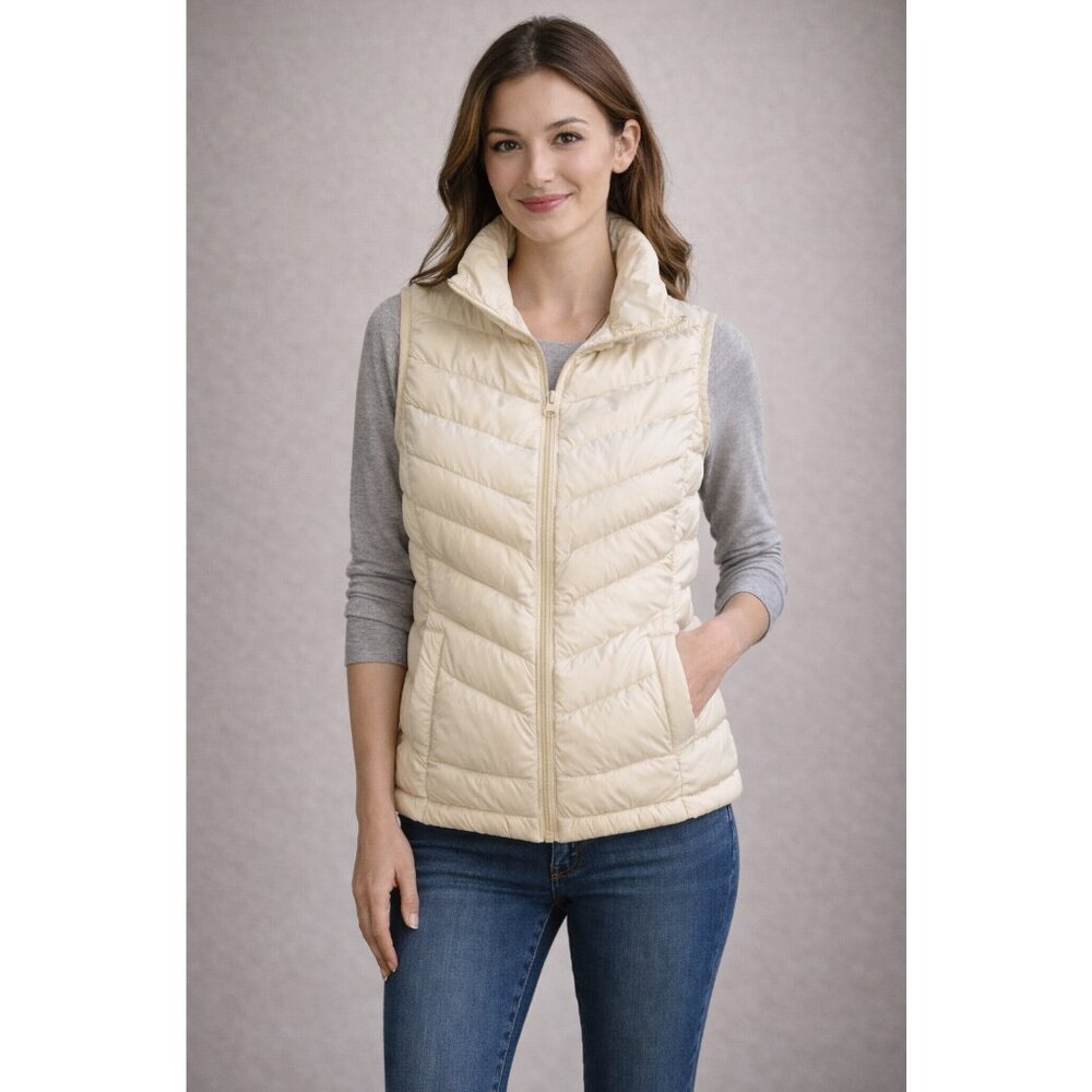 Down Puffer Vest Cream Quilted  size US XS